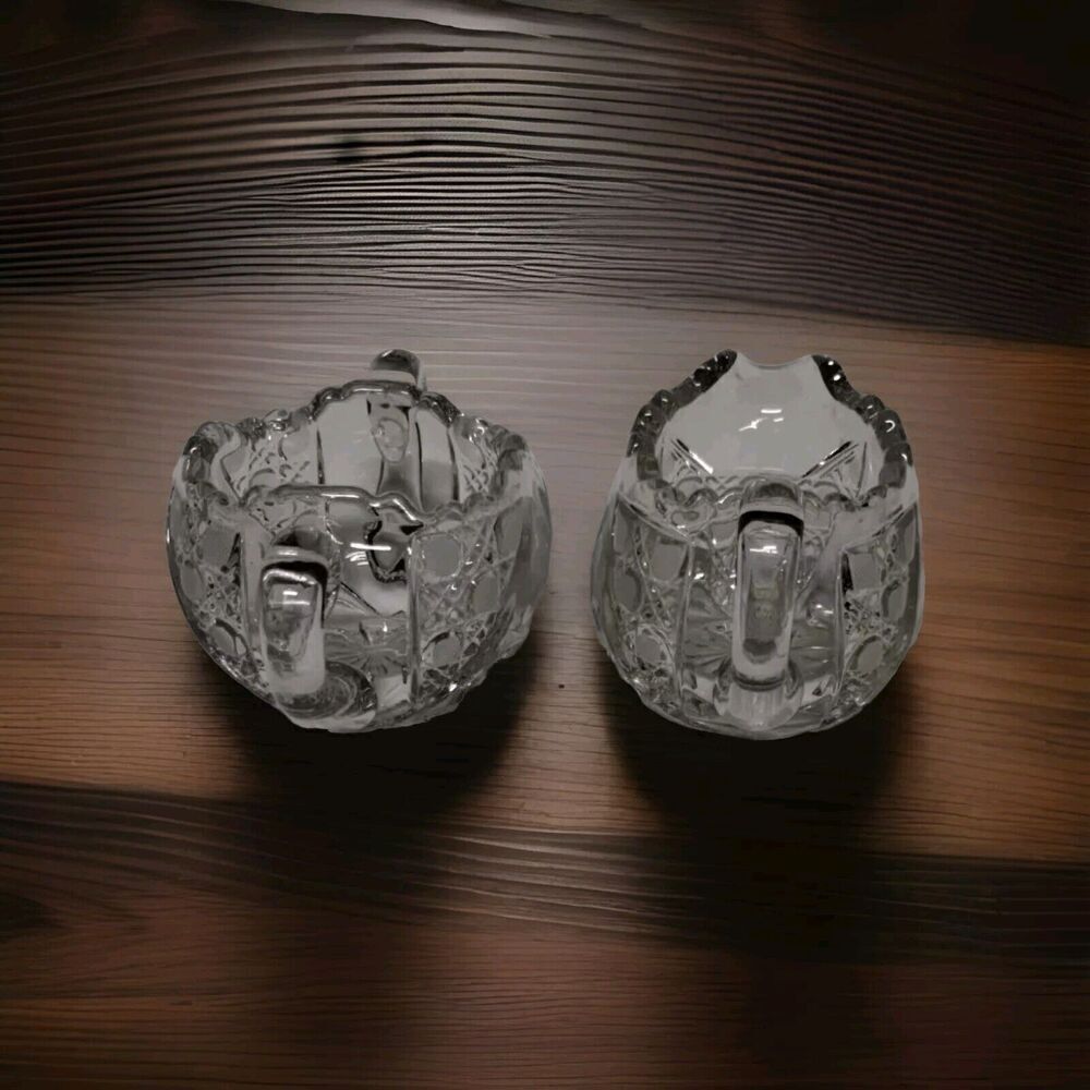 Brilliant Cut Crystal Glass Cream and Sugar Set - Sawtooth Rim‎ Vintage